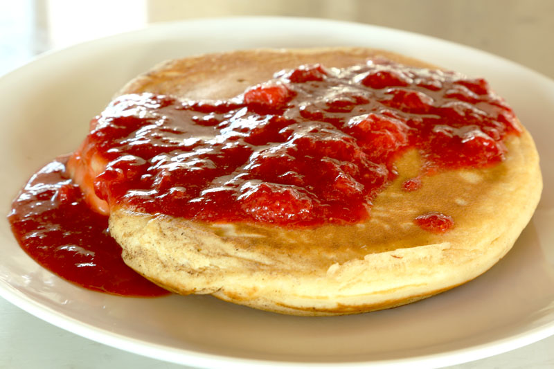 Nutella Filled Pancakes with Strawberry Syrup