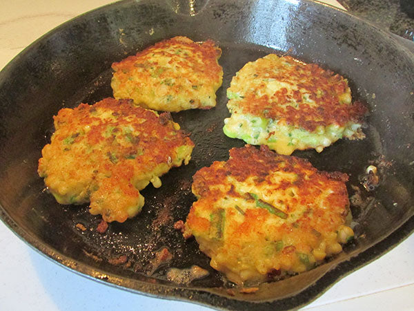 Cheese Corn Fritters in a pan