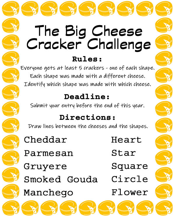 A flyer with a cheese challenge.